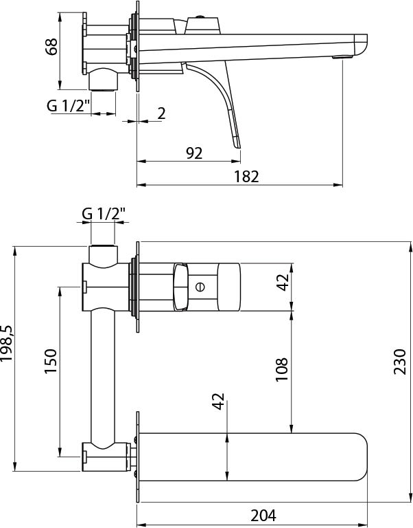 Duş Bataryası 1654-003 - Teknik çizim