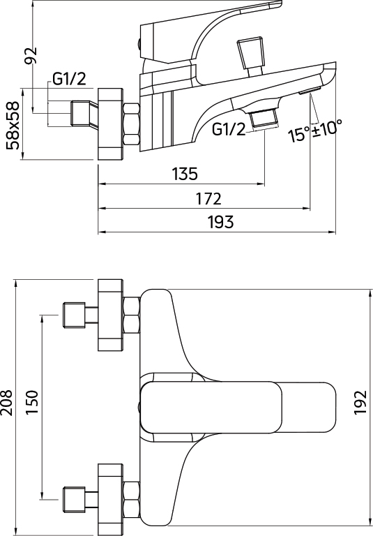 Duş Bataryası 1654-004 - Teknik çizim