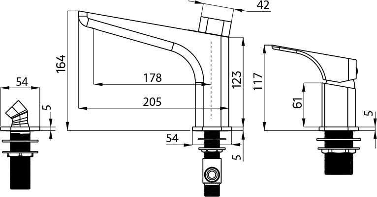 Shower Mixer 1654-005C - Drawing