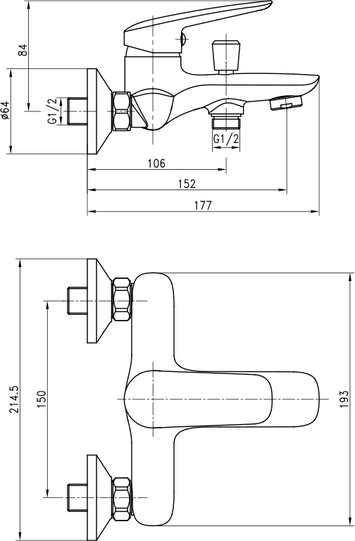 Duş Bataryası 1654-0011C - Teknik çizim