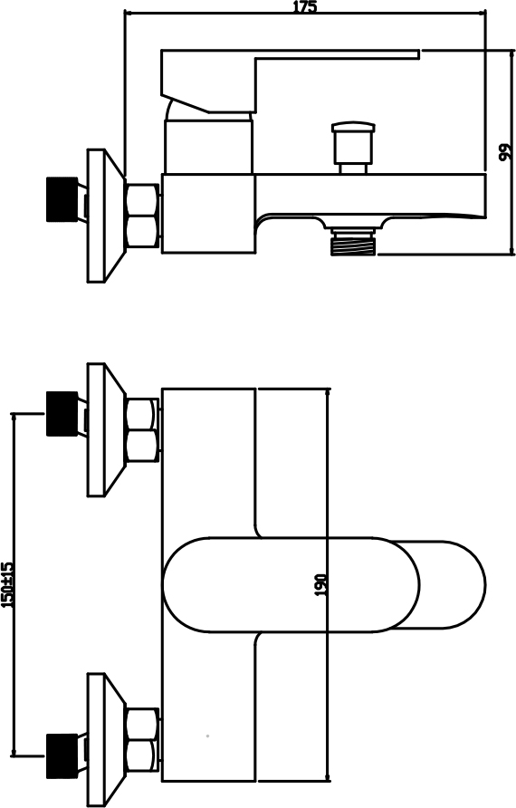 Duş Bataryası 1654-001C - Teknik çizim