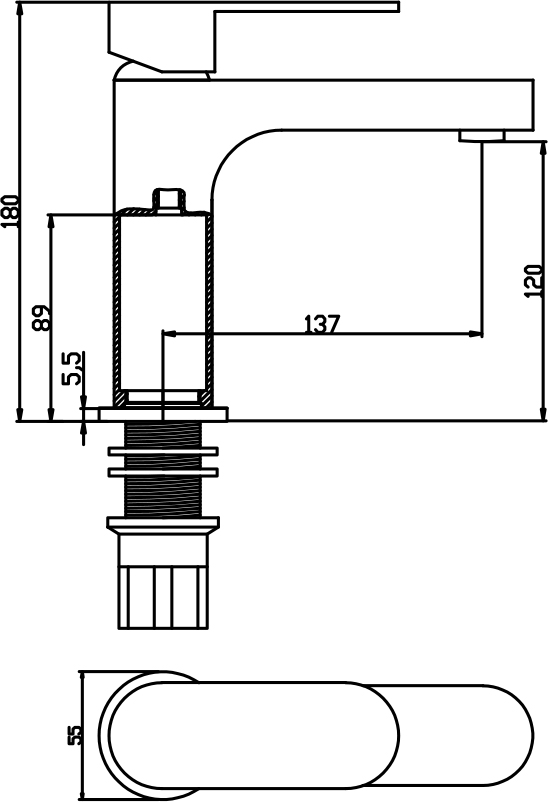 Drawing — Washbasin Mixer 1654-0013