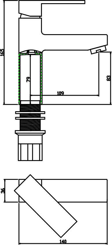 Drawing — Washbasin Mixer 1654-0014