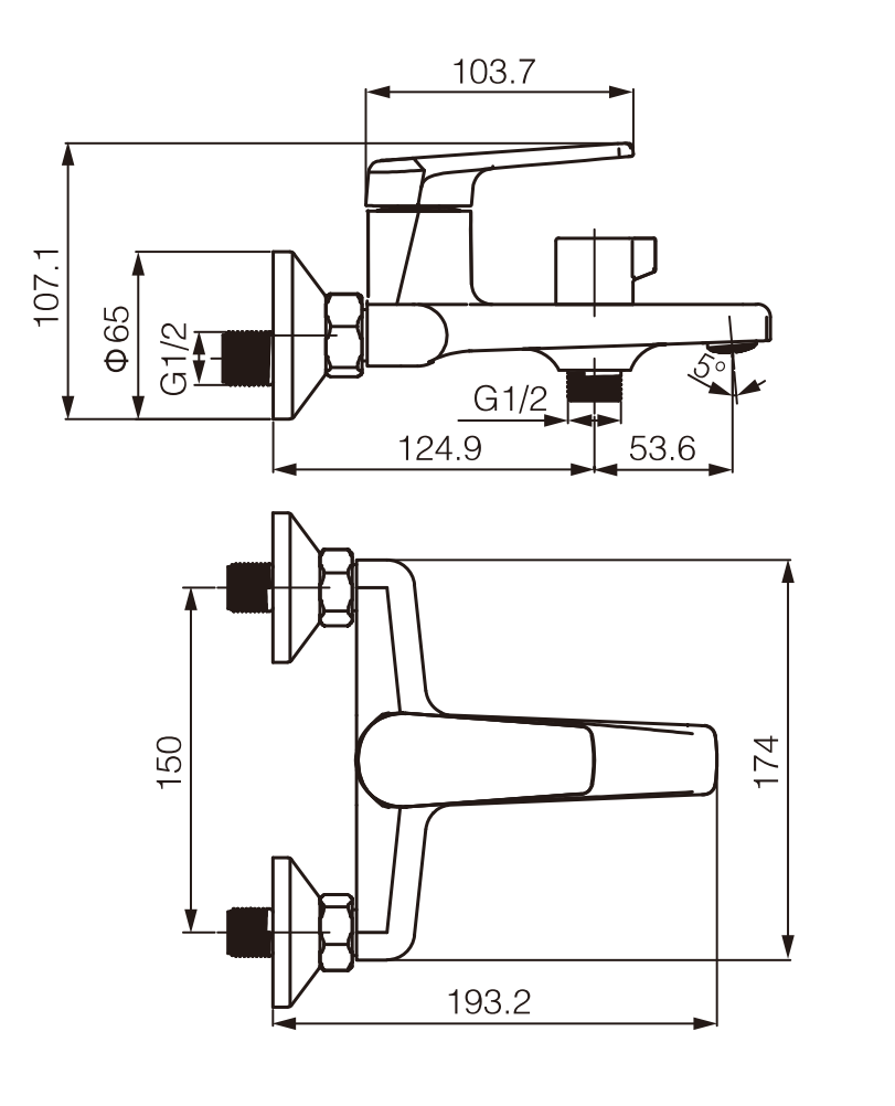 Duş Bataryası 570-022C - Teknik çizim