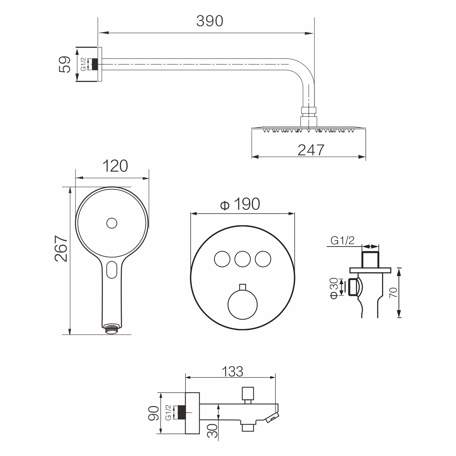 Concealed Shower 570-024RG - Drawing