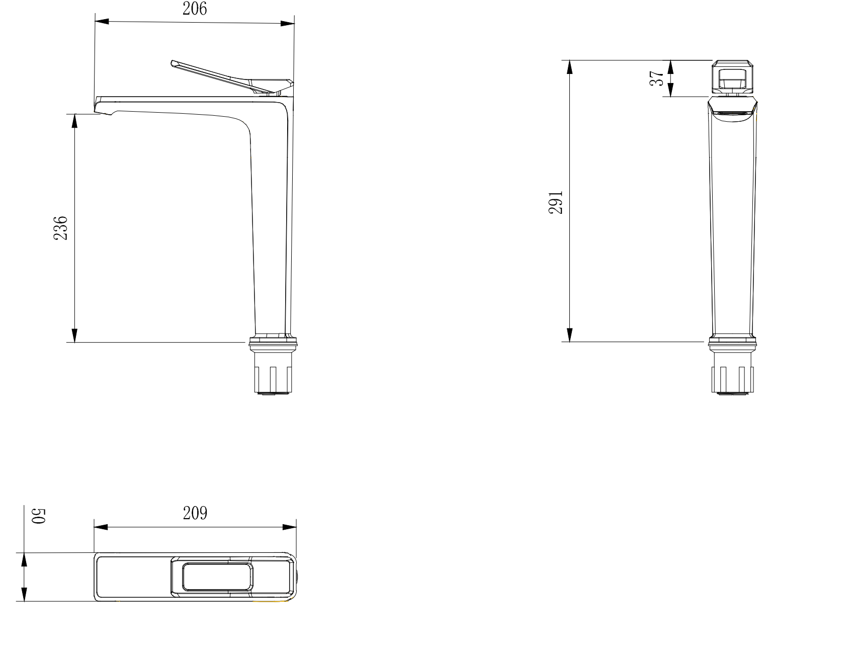 Basin Mixer 1654-2220BN - Drawing
