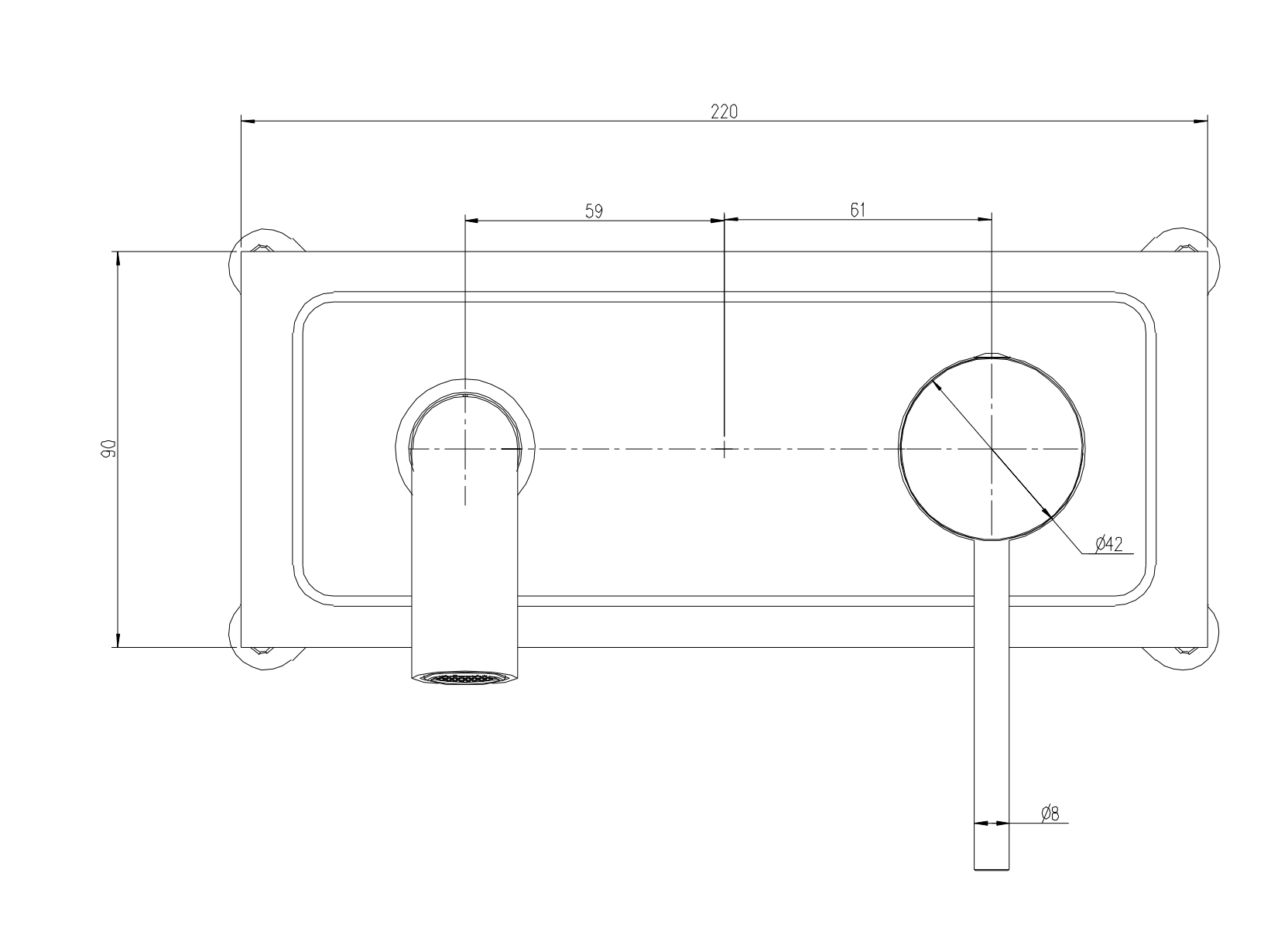 Concealed Basin Mixer 1654-883BN - Drawing