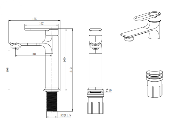 Lavabo Bataryası 1654-2131CG - Teknik çizim