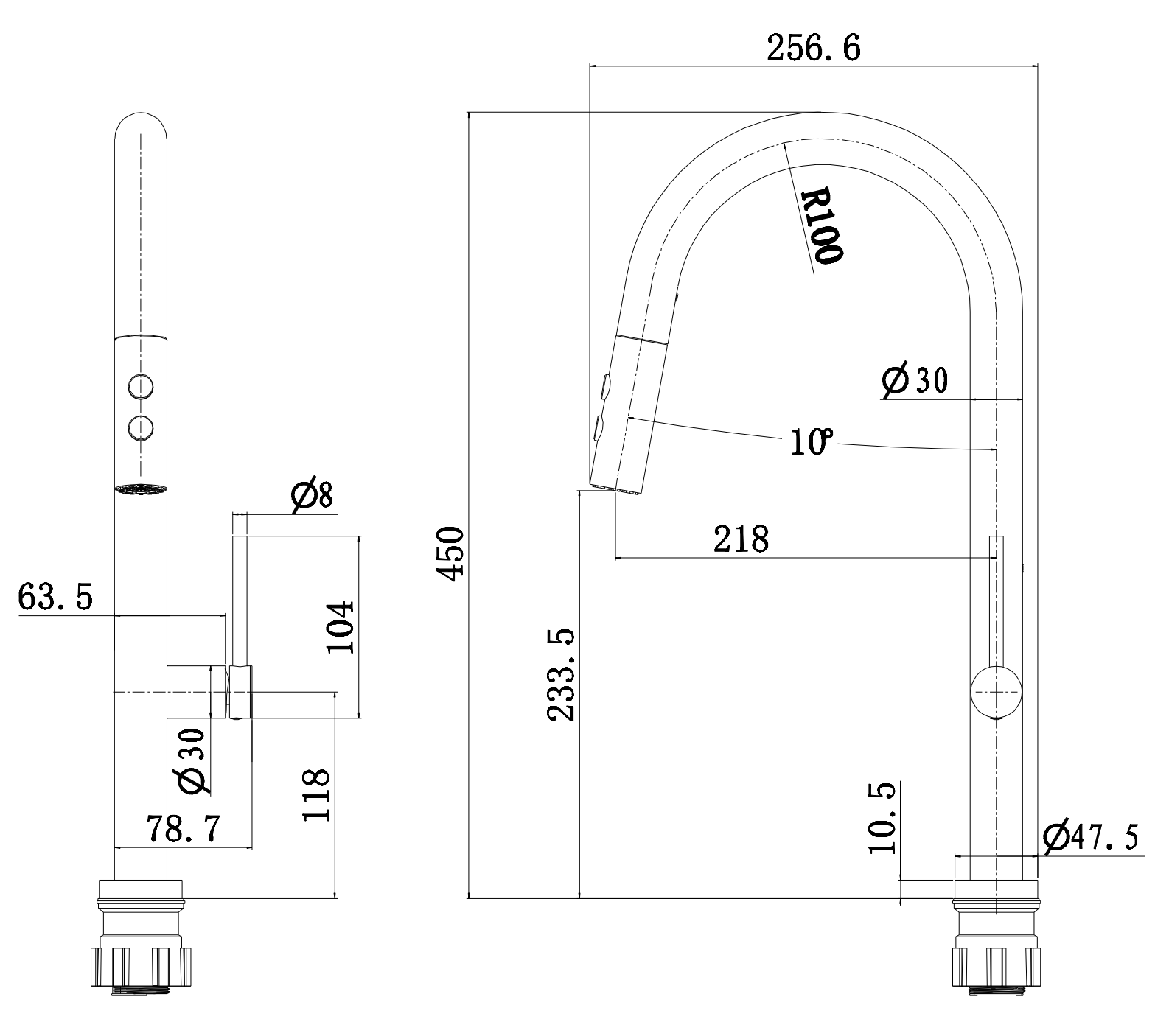 Drawing — Sink Mixer 1654-8002BN