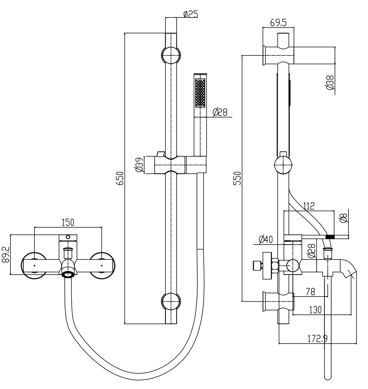 Drawing — Bath Mixer 1654-0218BN
