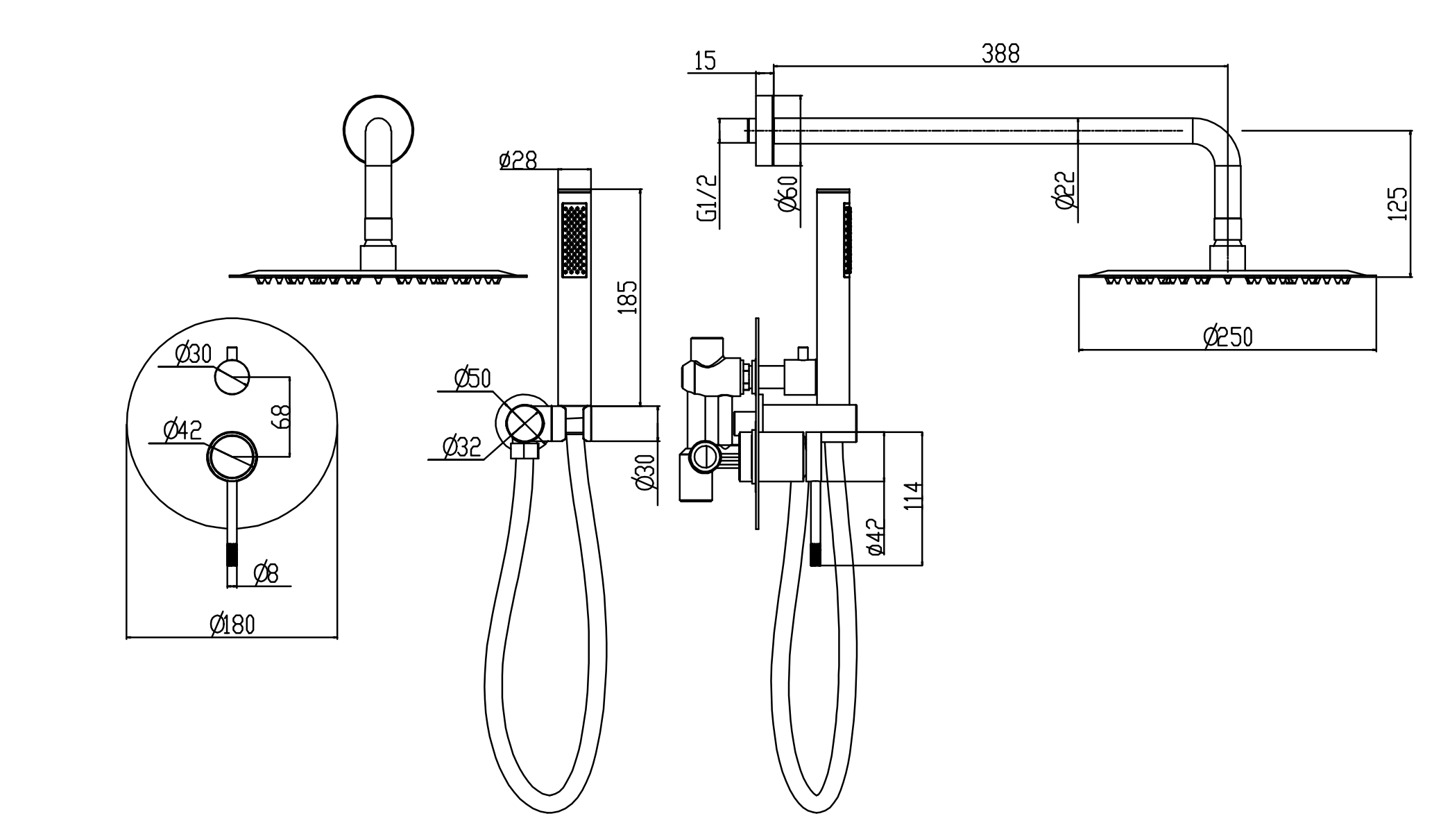 Drawing — Concealed shower 1654-0219G