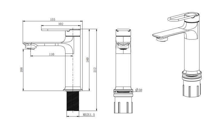 Wash Basin Mixer 1654-2131BNG - Drawing
