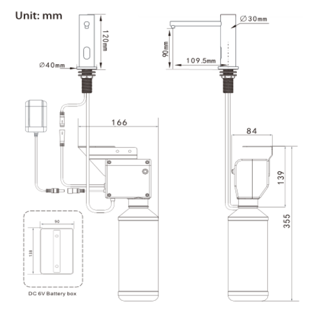 Sensörlü Sıvı Sabunluk V-1721L - Teknik çizim