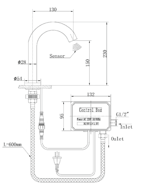 Teknik çizim — Otomatik Sensörlü Lavabo Musluğu 1722-8118