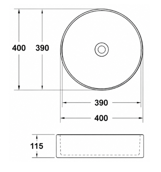 Yuvarlak Tezgâh Üstü Lavabo 1610-0181B - Teknik çizim