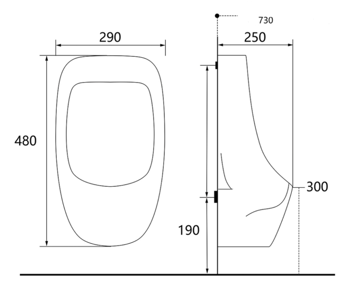 Wall-mounted Manual Flushing Ceramic Urinal 1270-219 - Drawing